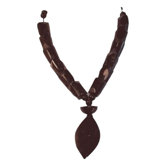 Vintage Chunky Wood Beaded Pendant Necklace - Picture 1 of 4
